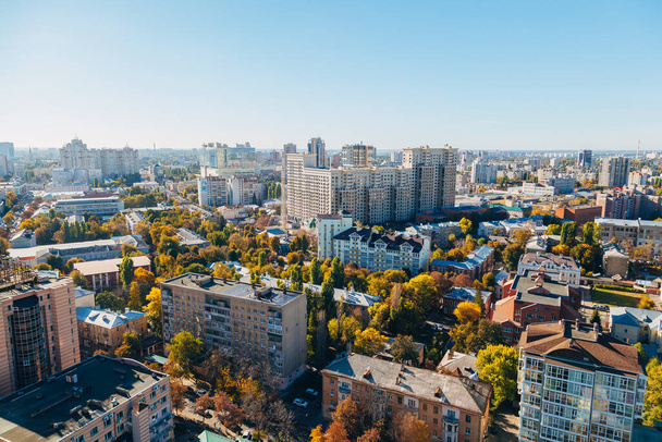 Sunny golden autumn Voronezh. Aerial view from skyscraper roof heigh. - Foto, Imagem