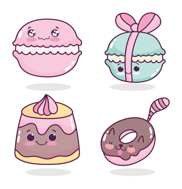 comida pastelería linda macarrones jalea y donut dibujos animados
 - Vector, imagen