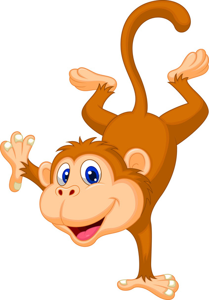 niedlicher Affe Karikatur steht auf seiner Hand - Vektor, Bild