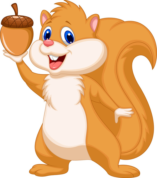 Cute squirrel holding nut - Vector, Image
