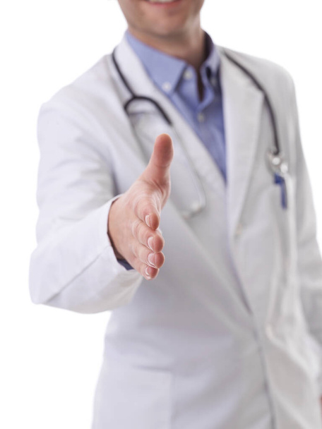 doctor handshake friendly male doctor with open hand ready for hugging - Photo, Image