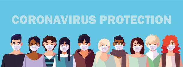 Menschen mit medizinischer Gesichtsmaske, Coronavirus-Prävention - Vektor, Bild