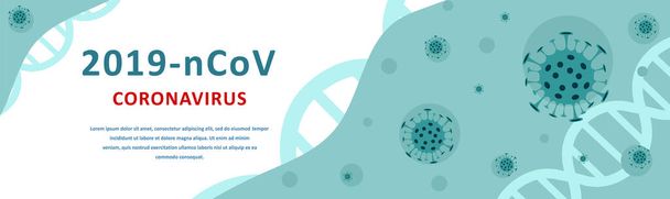 Nieuw Coronavirus 2019-nCoV. Wuhan virusziekte, virusinfectie. Web banner met cellen Corona virus. Lineaire stijl. Vectorillustratie. - Vector, afbeelding