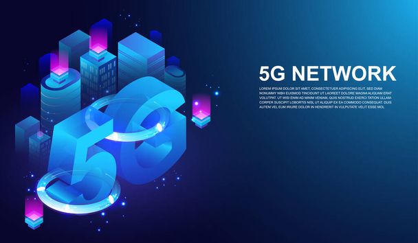 Беспроводная система 5G сети, 5-я интернет-телекоммуникация по концепции Smart City Vector
. - Вектор,изображение