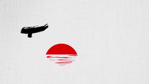 záběry červeného stylizovaného slunce vycházejícího zpoza vody na bílém v japonském ilustračním stylu - Záběry, video