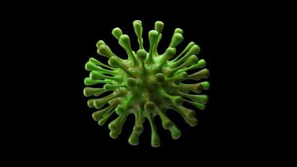close-up 3D beeldmateriaal van Covid 19 virus geïsoleerd op zwart - Video