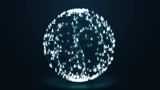 muchas conexiones entre avatares de hombres y mujeres conectados en la esfera
 - Metraje, vídeo