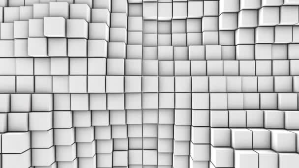 veel witte blokjes op het oppervlak van het hele scherm volumetrische golfachtige beweging van blokjes dicht bij elkaar slow motion abstracte achtergrond - Video