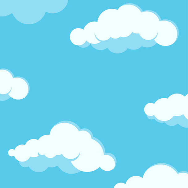 Cielo con sfondo nuvole. Bianco soffice nuvole blu estate cielo vettoriale illustrazione. Design piatto stile cartone animato natura carta da parati. Buona giornata tempo soleggiato
. - Vettoriali, immagini