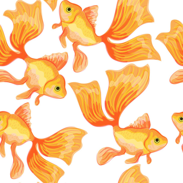 Goldfish. Seamless pattern with the image of fish. Imitation of watercolor. Isolated illustration. - Vektör, Görsel