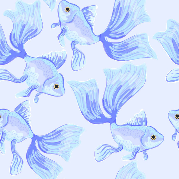 Goldfish. Seamless pattern with the image of fish. Imitation of watercolor. Isolated illustration. - Vector, Image