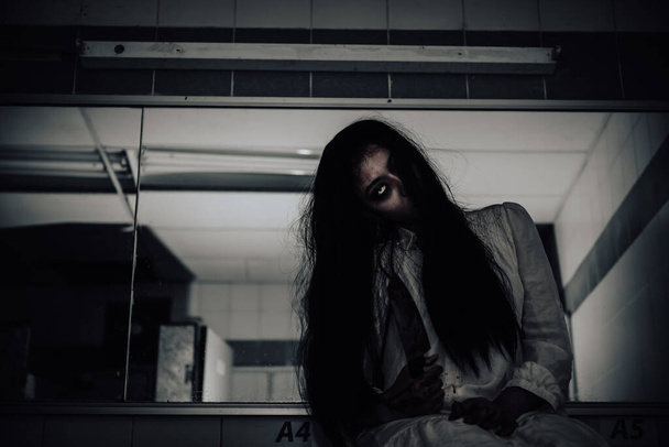 Portrait of asian woman make up ghost face, Horror scene, Scary background, Halloween poster  - Fotografie, Obrázek