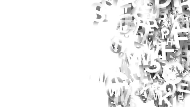 колекція літер повільно рухається випадковим чином на ізольованому білому тлі 3d абстрактна анімація з випадковими літерами
 - Кадри, відео