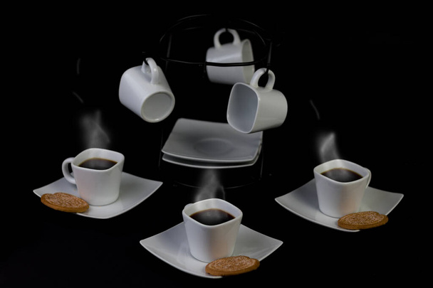juego de tazas, cafe y galletas dulce  - Photo, Image
