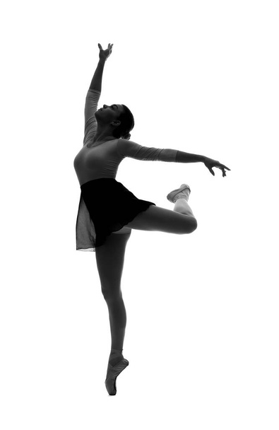 Silhouette of beautiful young ballerina on white background - Фото, изображение