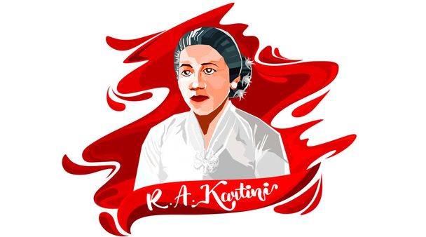 Raden Adjeng Kartini, hrdinové žen a lidských práv v Indonésii. Lze použít pro logo, maskota nebo pozadí symbolu. - Vektor - Vektor, obrázek