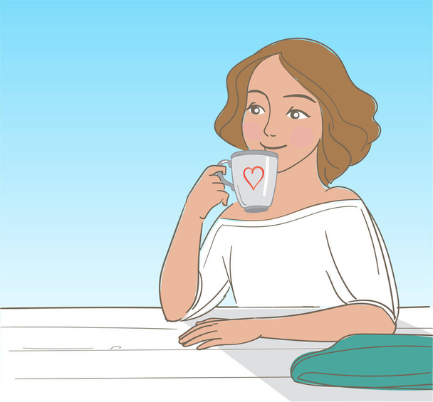 Frau in der Kaffeepause am Morgen - Vektor, Bild
