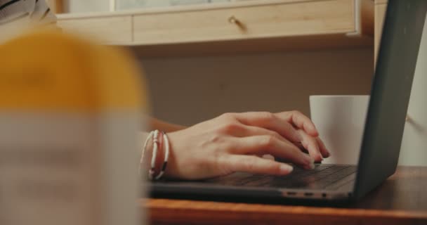 Vrouw freelancer type op toetsenbord, werken vanuit huis - Video