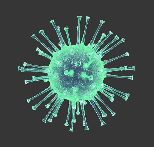 İzole edilmiş yarı şeffaf bir koronavirüsün (2019-ncov) siyah arkaplan üzerinde 3D canlandırması - Fotoğraf, Görsel