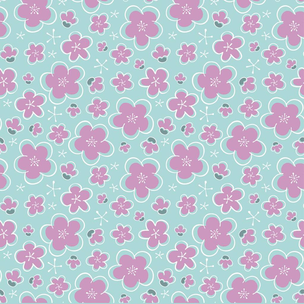 Seamless pattern with pink sakura blossom. Vector Illustration. - Vektör, Görsel