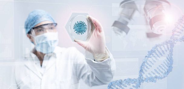 scientist holding a petri dish in  scientific background, 3d illustration - Foto, Imagem