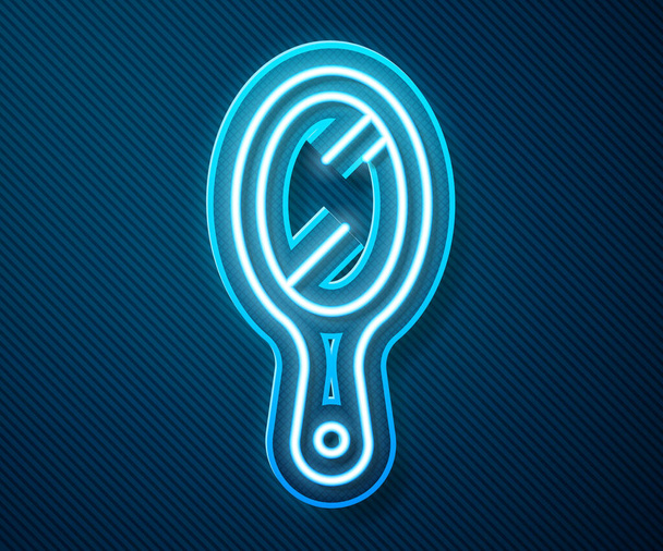 Gloeiende neon lijn Hand spiegel pictogram geïsoleerd op blauwe achtergrond. Vector Illustratie - Vector, afbeelding