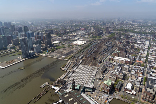 new jersey hoboken station aerial panorama new york city - Foto, afbeelding