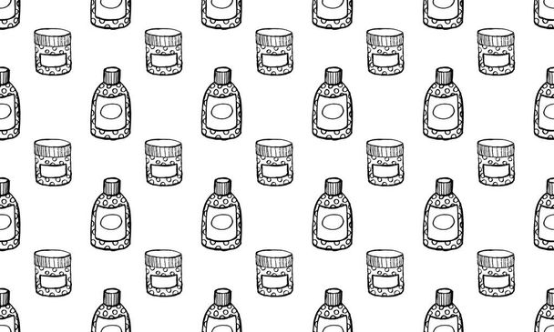 Skin care cosmetic hand drawn vector illustration. Cream, parfume, Serum drop and Face gel or lotion icons. 24 hour face care cream protection. Medical skin cosmetic. - Vektor, Bild