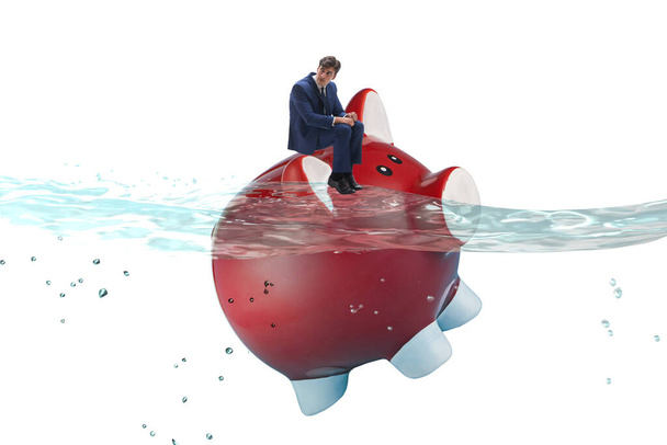 Empresario en concepto de deuda con Piggybank
 - Foto, Imagen