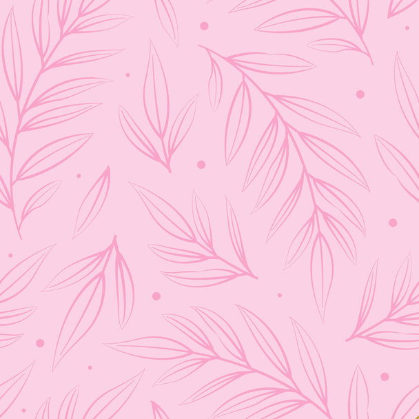  Abstraktes Vektor nahtloses Blumenmuster mit rosa Zweigen und Blättern; florales Design für Stoff, Tapete, Textil, Webdesign. - Vektor, Bild