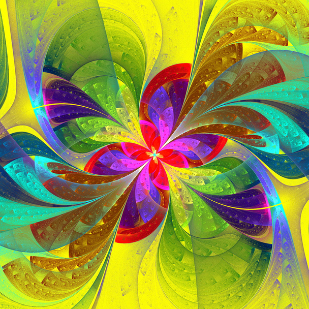 Multicolor bela flor fractal no fundo amarelo
. - Foto, Imagem