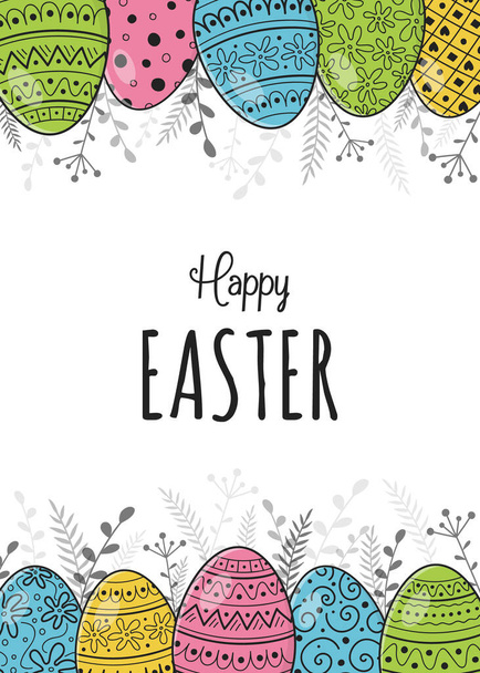 Easter poster with hand drawn eggs. Vector - Vector, imagen