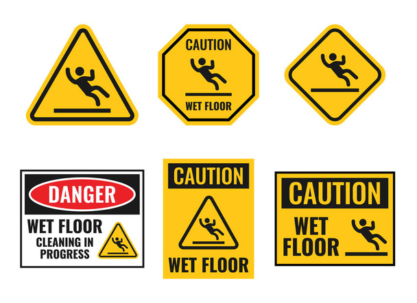piso molhado perigo cautela sinal definido, aviso de aviso piso escorregadio
 - Vetor, Imagem