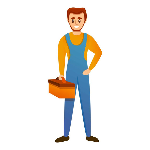 Electrician with tool box icon, cartoon style - Vecteur, image