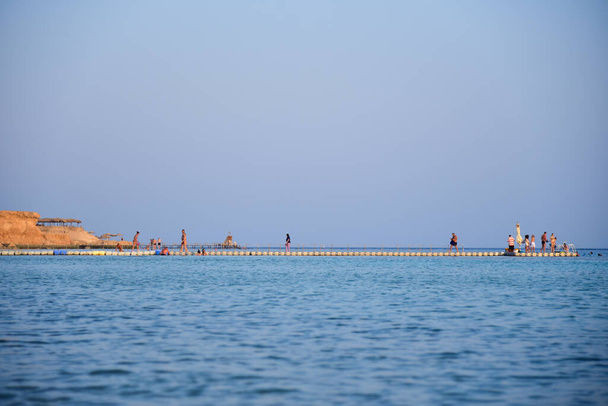 紅海の桟橋からサンゴを見たり泳いだり. - 写真・画像