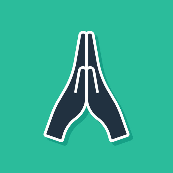 Blauwe handen in bidpositie pictogram geïsoleerd op groene achtergrond. Gebed tot God met geloof en hoop. Vector Illustratie - Vector, afbeelding