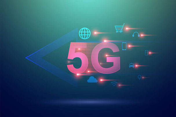 5G беспроводной высокоскоростной интернет и интернет вещей концепции. Мобильные сетевые технологии для более быстрой связи
 - Вектор,изображение