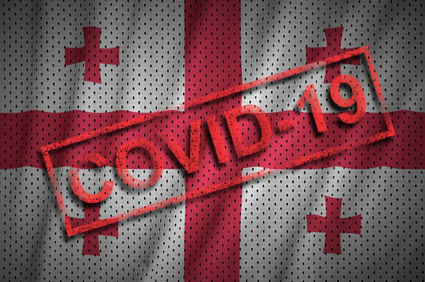 Drapeau de Géorgie et timbre rouge Covid-19. Concept d'épidémie de coronavirus 2019-nCov
 - Photo, image