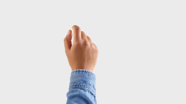 mezcla de raza profunda tono de piel mano masculina hace un gesto de un solo toque con el dedo índice en blanco
 - Metraje, vídeo