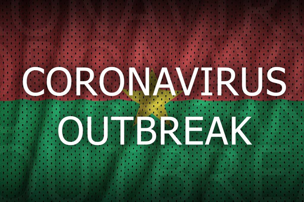 Bandera de Burkina Faso e inscripción del brote de Coronavirus. Concepto de virus Covid-19 o 2019-nCov
 - Foto, imagen