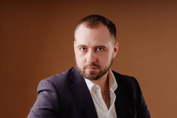 portrait of man with beard in suit without tie - Fotografie, Obrázek