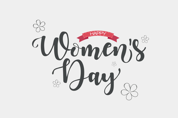 Happy Women's Day!  Vector lettering illustration with flowers on grey background.  - Вектор,изображение