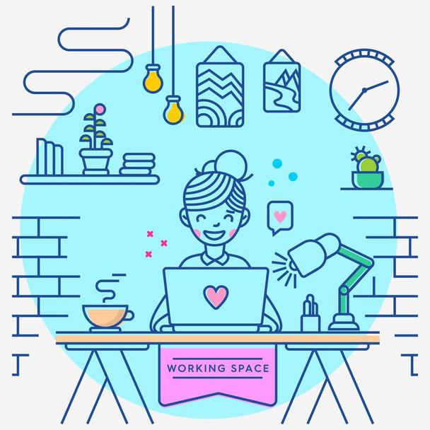 WorkSpace Monoline with colorful background  - Vector, Image