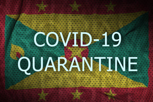 Bandera de Granada e inscripción de cuarentena Covid-19. Concepto de Coronavirus o virus 2019-nCov
 - Foto, imagen