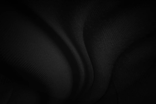 Black fabric sheets background or texture, abstract with waves, Soft focus cloth silk black - Photo, Image