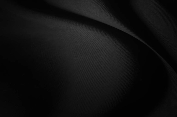 黒生地のシートの背景や質感、波と抽象的な、ソフトフォーカス布シルク黒 - 写真・画像
