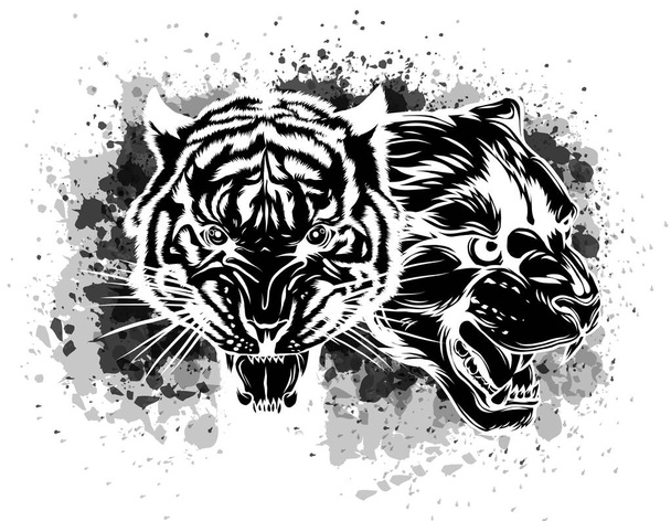 Volti uniti di leone e tigre. illustrazione vettoriale - Vettoriali, immagini