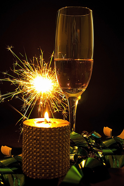 Champagne glas en sparcle - Foto, afbeelding