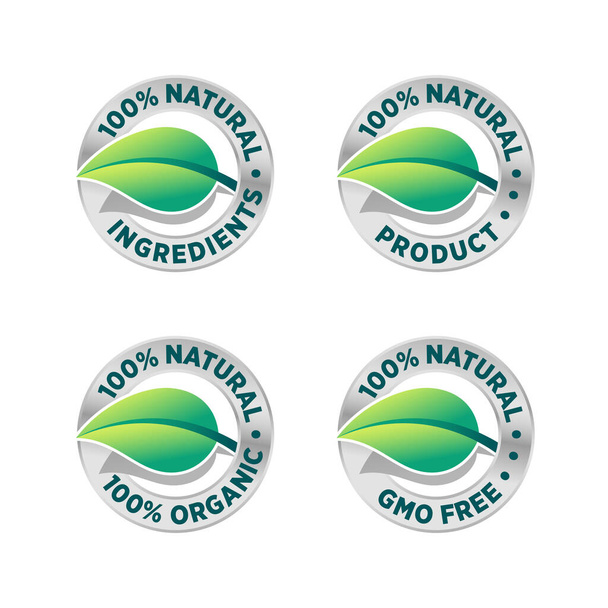 100% natural, organic, farm fresh, gmo free icon set - ベクター画像