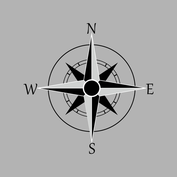 Compass rose, wind rose, navigation icon isolated on gray background. Vector illustration, flat design. - Vector illustration - Vector, Image